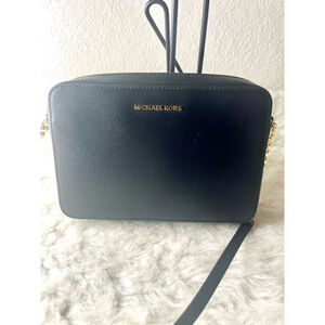 Michael Kors Ginny Leather Crossbody Bag Purse Black